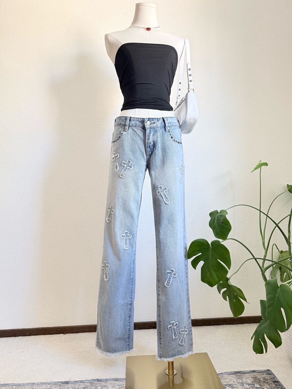 Austin Landing Mid Rise Straight Jean Embellished Grunge Indie Sleaze Edgy
